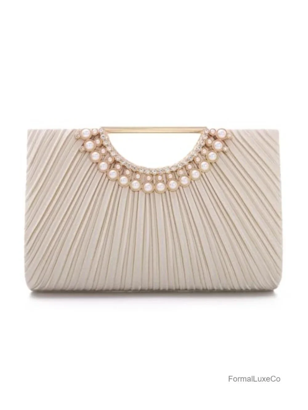 Pleated Satin Clutch Evening Bag Fits Large Smartphones Chain Strap